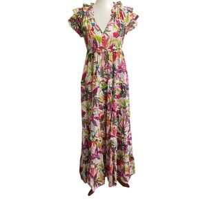 Crown & Ivy Tropical Parrot Tiered Maxi Dress Women's Small New With Tags